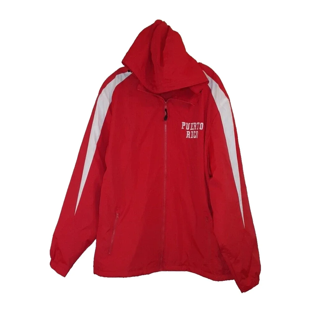 Sport-Tek Puerto Rico Mens‎ XL Hooded Jacket Red White Full Zip Polyester